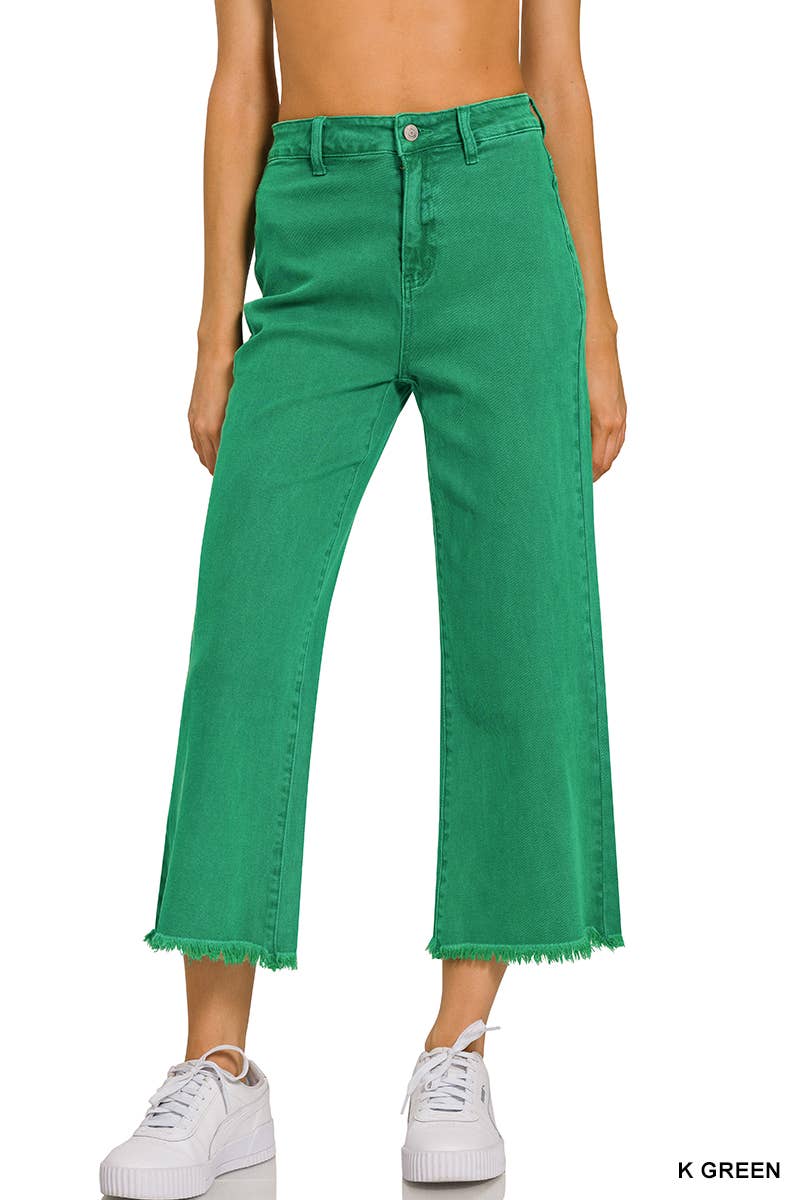 42POPS - ",,..Acid Washed Frayed Cutoff Hem Straight Wide Pants
