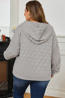 Gray Quilted Quarter Zip Plus Size Hoodie