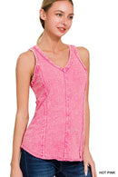 42POPS - `.SI-25350 Washed Raw Edge V Neck Sleeveless Top