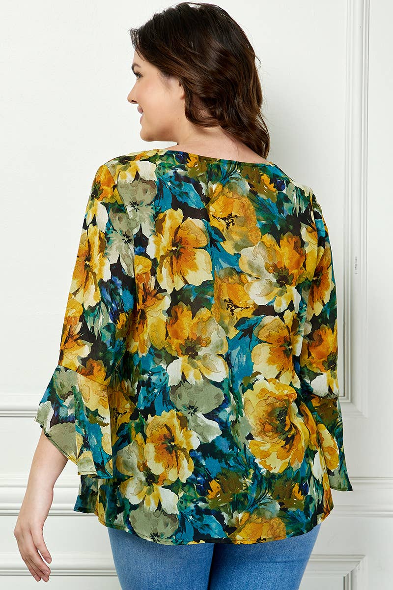 Winslow Collection - PLUS SIZE RUFFLE SLEEVE V-NECK SWING BLOUSE