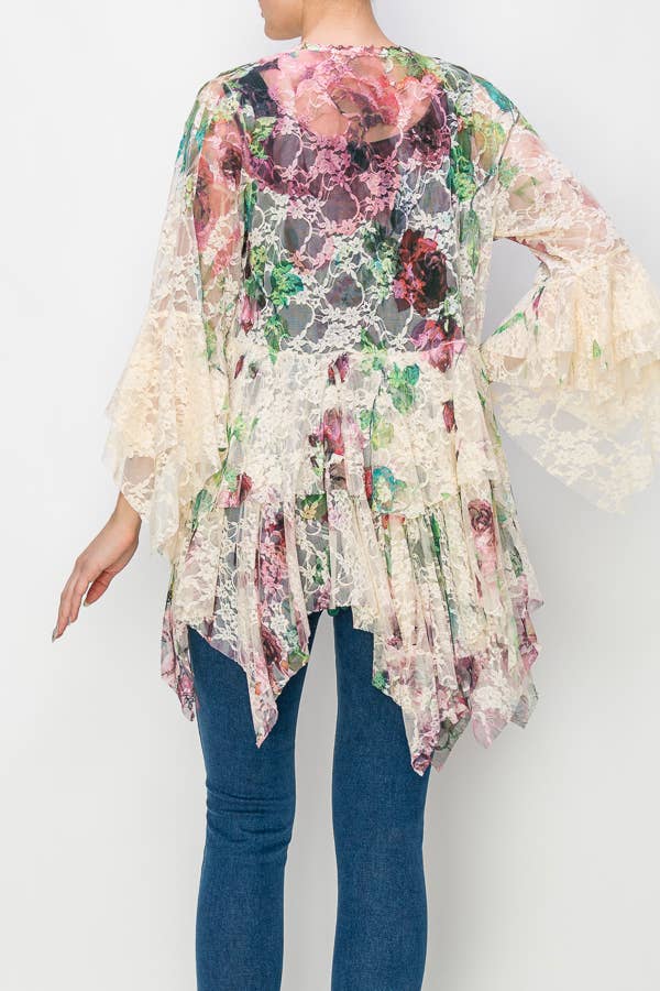 Origami Apparel ~ Lace and Crochet inspired - OLS-4618 BG/BIG ROSE CARDIGAN
