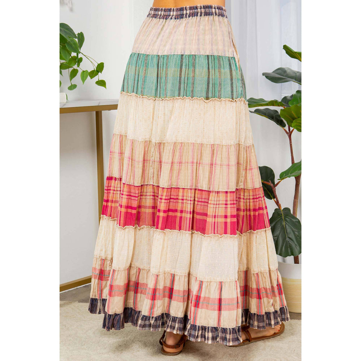 Young Threads - Vintage Vibes: Crinkled Tiered Skirt With Mixed Cotton Dobby
