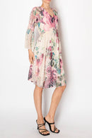 Origami Apparel ~ Lace and Crochet inspired - Dreamy Lined Short Lace Dress With Bell Sleeves - 4810BG BIG ROSE
