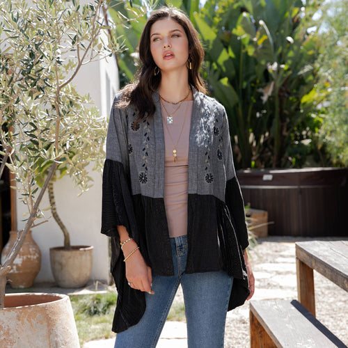 Young Threads - Printed Rayon Kimono Shrug with Embroidery (New Color)