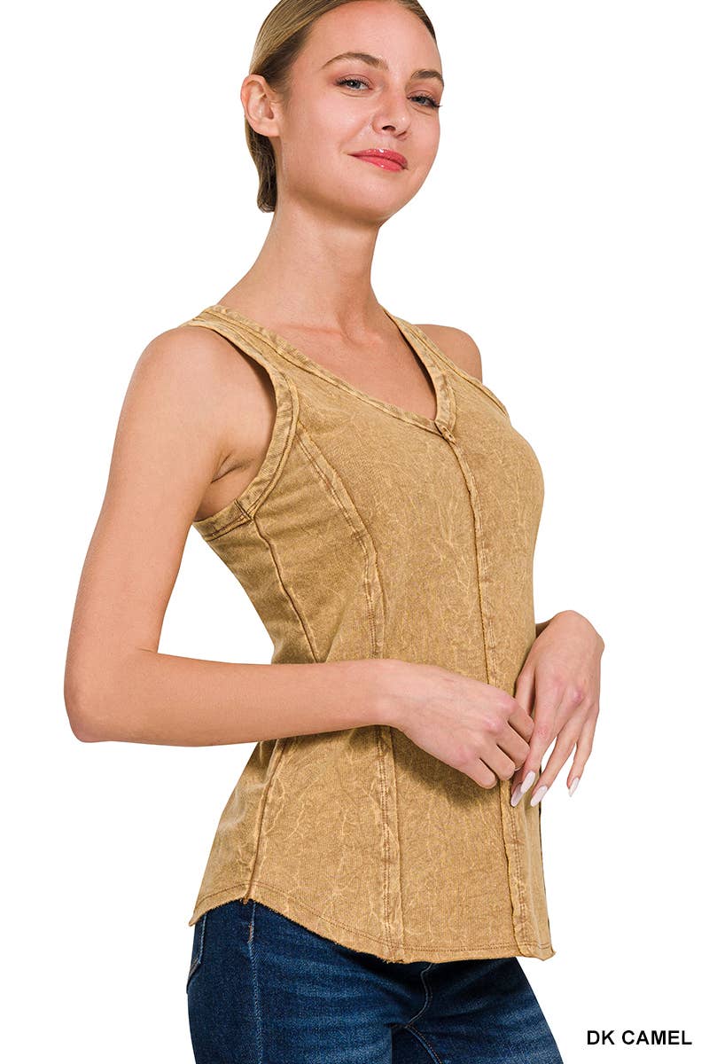 42POPS - `.FRENCH TERRY CRINKLE WASHED RAW EDGE V-NECK SLEEVEL