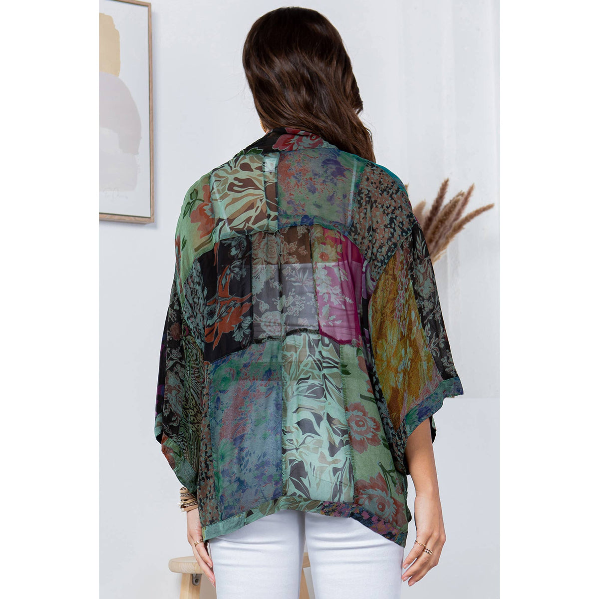 YOUNG THREADS - Western Kimono Top In Overdyed Mix N Match Patches