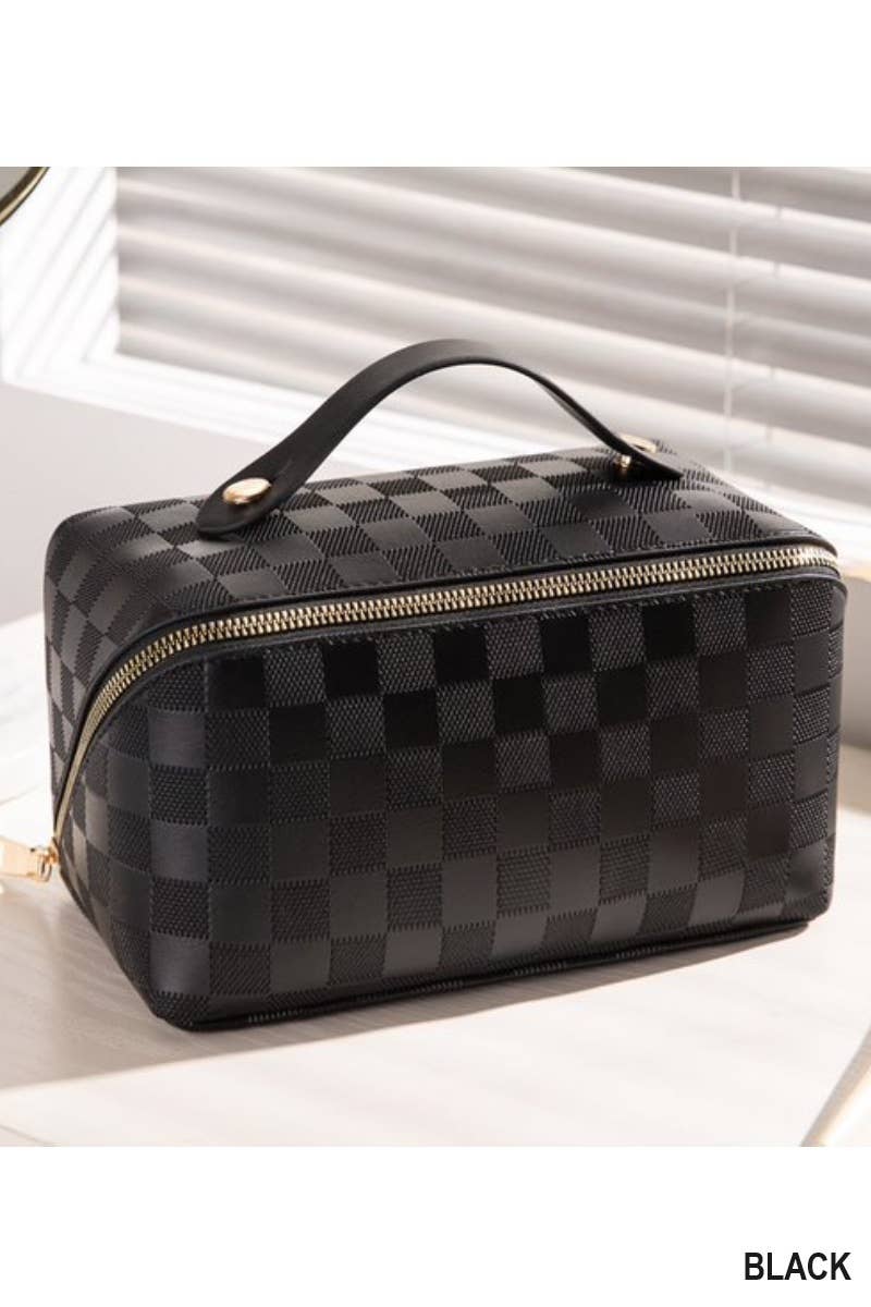 42POPS - ..SI-25928 Vegan Leather Checkered Makeup Bag