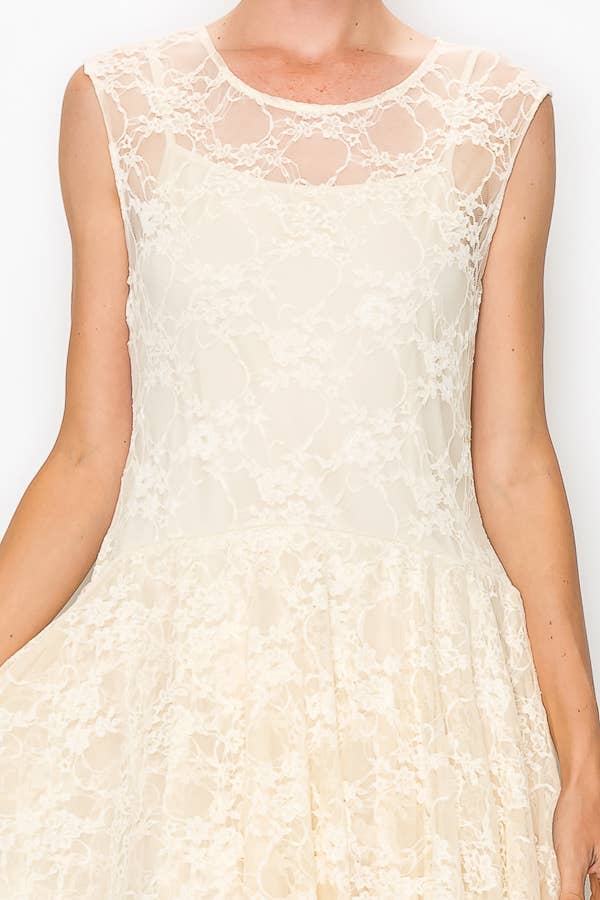 Origami Apparel ~ Lace and Crochet inspired - Taupe Lined Dress with Matching Slip