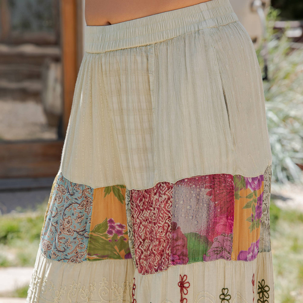 Young Threads - Assorted Fabric Tiered Every Day Pants with Patchwork