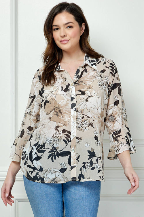 Winslow Collection - PLUS SIZE ROMANTIC FLAIR BUTTONED BLOUSE