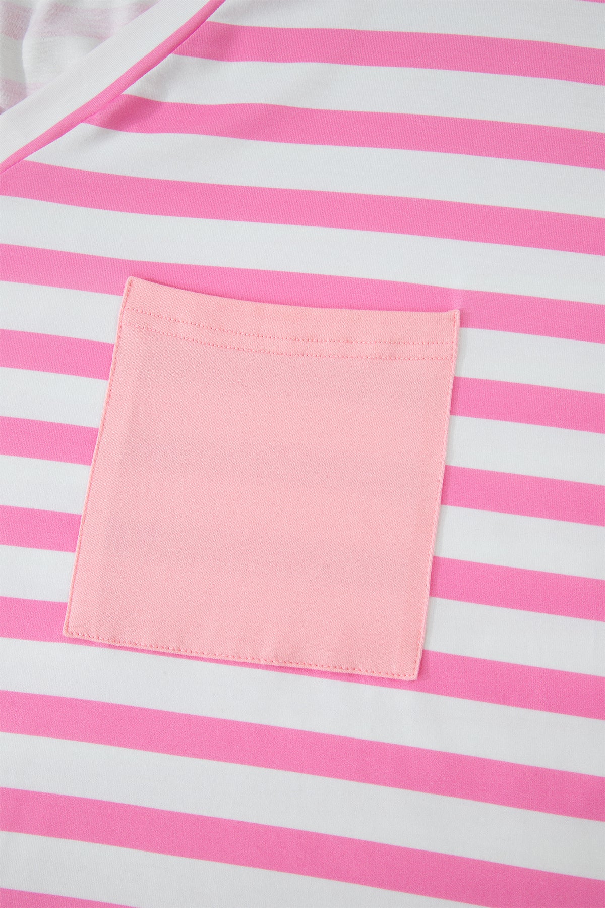 Pink Stripe Colorblock Patched Pocket V Neck Plus Size Tee