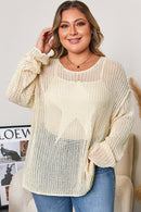 Parchment Hollow Out Knit Star Pattern Accent Plus Size Jumper