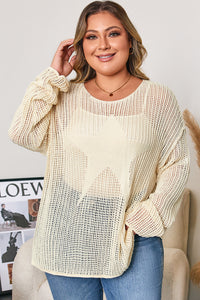 Parchment Hollow Out Knit Star Pattern Accent Plus Size Jumper