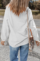 White Football Graphic Game Day Embroidered Corded Sweatshirt