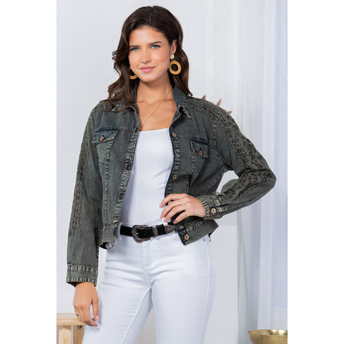 Young Threads - Western Women’s Long Sleeve Button Down Crop Denim Jacket
