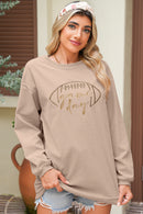 White Football Graphic Game Day Embroidered Corded Sweatshirt