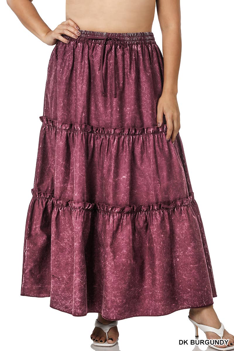 SI-23133- PLUS SIZE WOVEN ACID WASH DRAWSTRING WAIST TIER