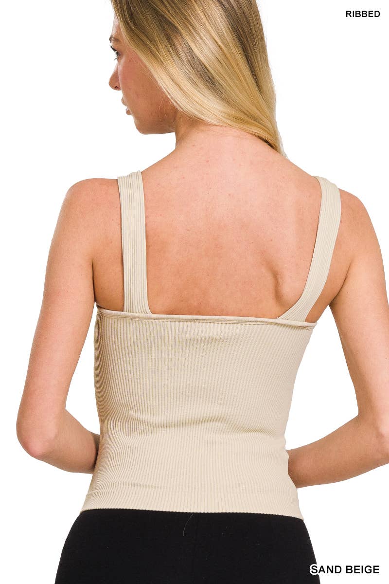 42POPS - ...SI-26015 Ribbed Bra Padded V Neck Tank Top