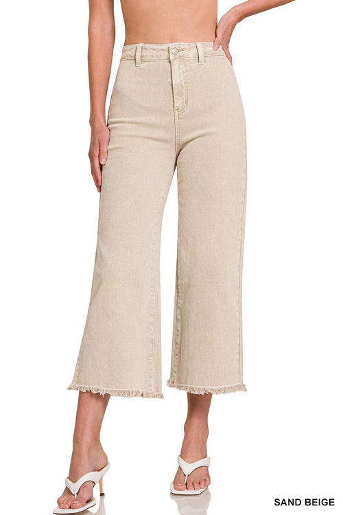 42POPS - ",,..Acid Washed Frayed Cutoff Hem Straight Wide Pants