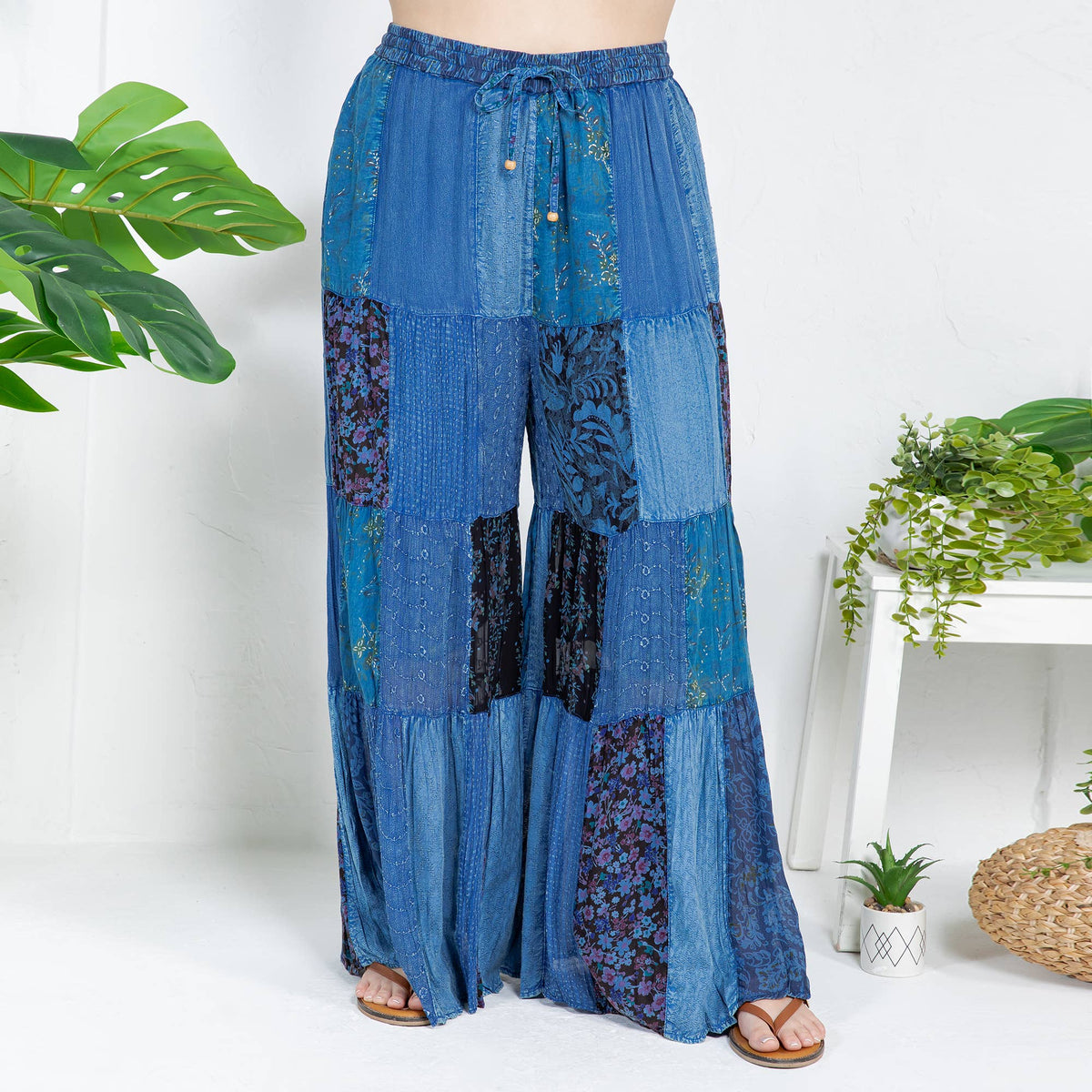 Young Threads - Retro Revival Long Flared Patchwork Pants (New Color)