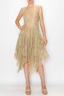 Origami Apparel ~ Lace and Crochet inspired - Taupe Lined Dress with Matching Slip