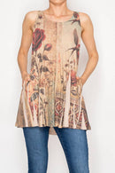 Origami Apparel ~ Lace and Crochet inspired - Soft Flowy Tunic Tank with Hidden Pockets - 501-T16TP-VINTAGE BI