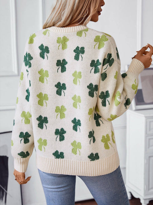 Hope & Sunshine - Clover Pattern Knit Pullover Sweater