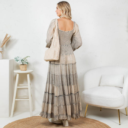 Young Threads - Rustic Bohemian: Smocked Patchwork Maxi Dress - New