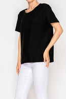 Origami Apparel ~ Lace and Crochet inspired - SUBTLY SPARKLY LUREX FABRIC SHORT SLEEVE TUNIC TOPOLS-4874BK