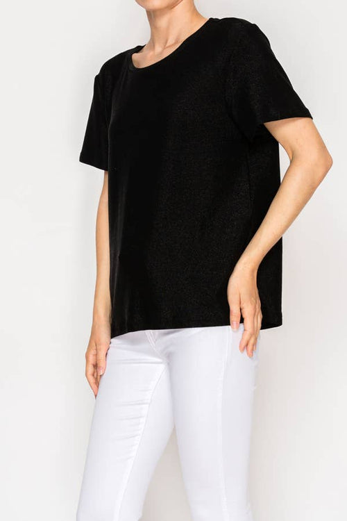 Origami Apparel ~ Lace and Crochet inspired - SUBTLY SPARKLY LUREX FABRIC SHORT SLEEVE TUNIC TOPOLS-4874BK