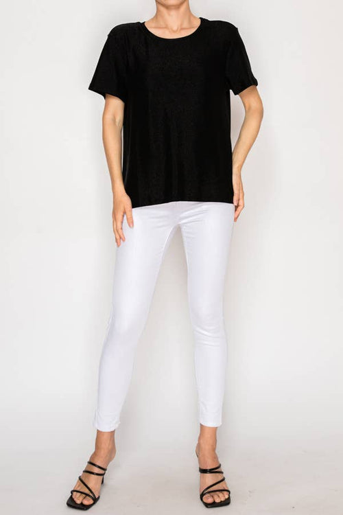 Origami Apparel ~ Lace and Crochet inspired - SUBTLY SPARKLY LUREX FABRIC SHORT SLEEVE TUNIC TOPOLS-4874BK