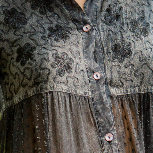 Young Threads - Women’s Mexican Embroidery Blouse - Gathered Waist Shirt
