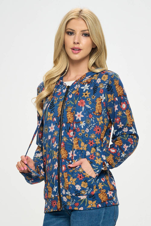 LA Soul - Floral Cat Zipper Hoodie