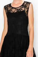 Origami Apparel ~ Lace and Crochet inspired - Whimsical Sleeveless Lace Midi Dress With Unattached Slip - 4609BLACK