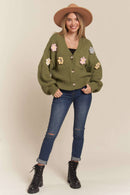 Madelyn - LESW2654- FLORAL PATCHED SWEATER CARDIGAN