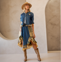 Young Threads - Western Boho Chic: Patchwork Cropped Denim Jacket