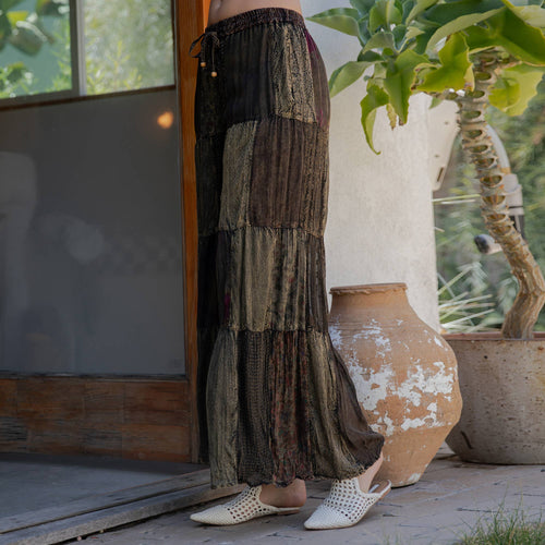 Young Threads - Retro Revival Long Flared Patchwork Pants (New Color)