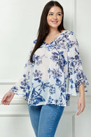 Winslow Collection - PLUS SIZE RUFFLE SLEEVE V-NECK SWING TOP