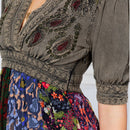 Young Threads - Eclectic Charm: Stone-Washed Rayon V-Neck Long Dress New