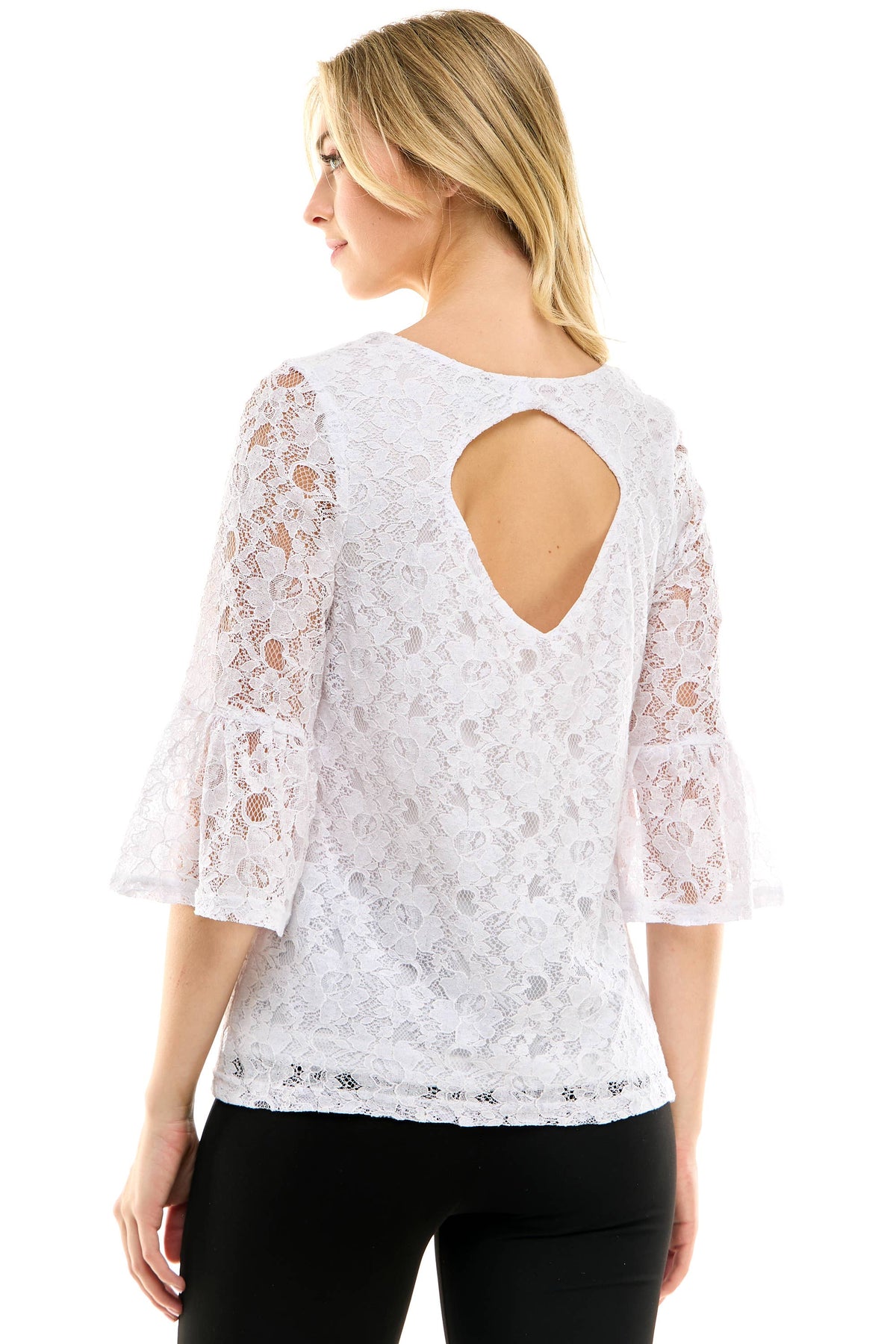 Winslow Collection - V NECK ELBOW SLEEVE LACE TOP G9018250P