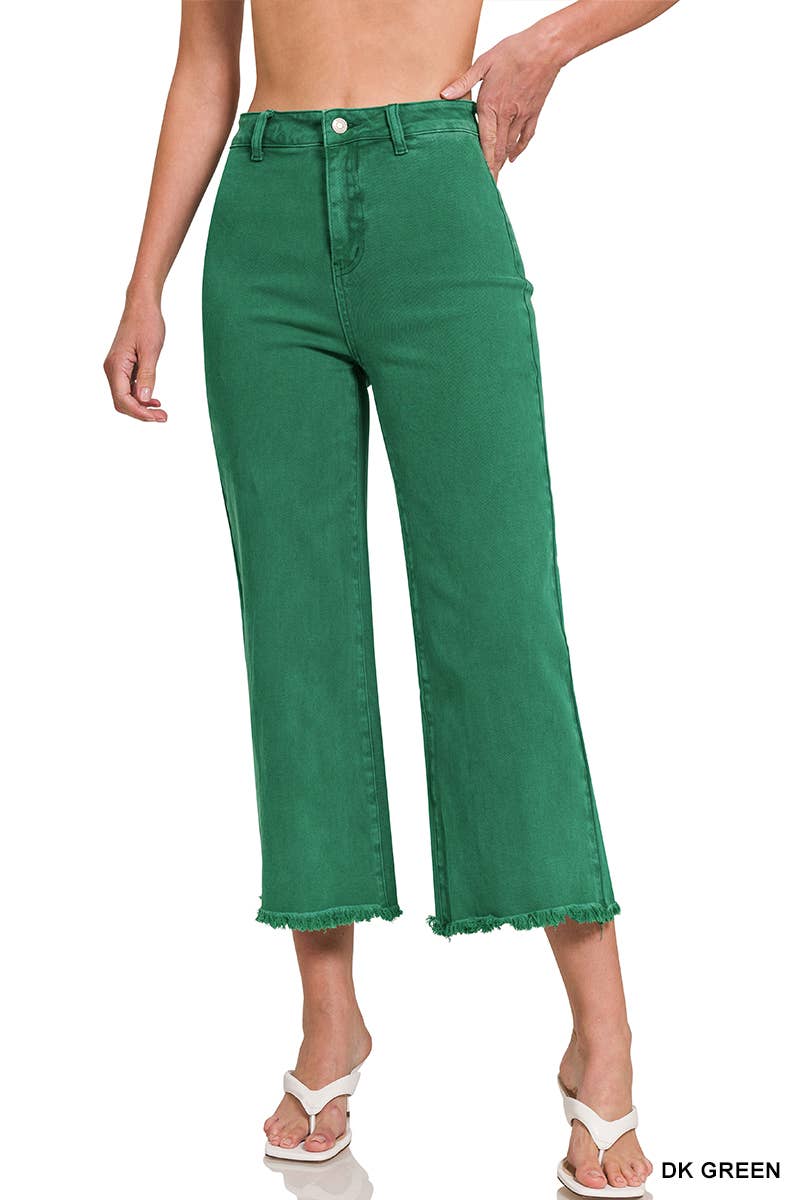 42POPS - ",,..Acid Washed Frayed Cutoff Hem Straight Wide Pants