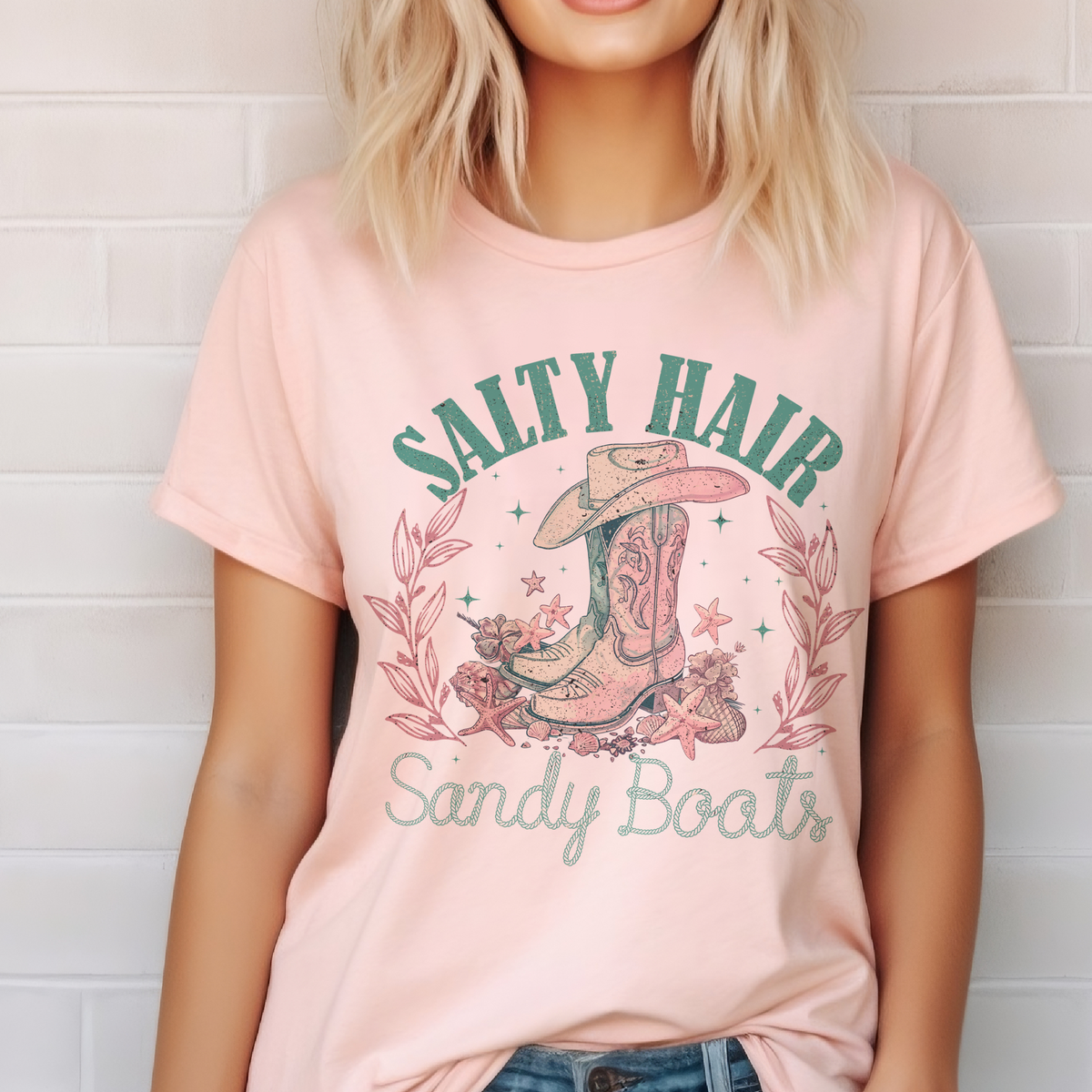 Par.tees by Party On! - Salty Sandy Boots Tees Ocean Summer Cowgirl Summer Tshirt