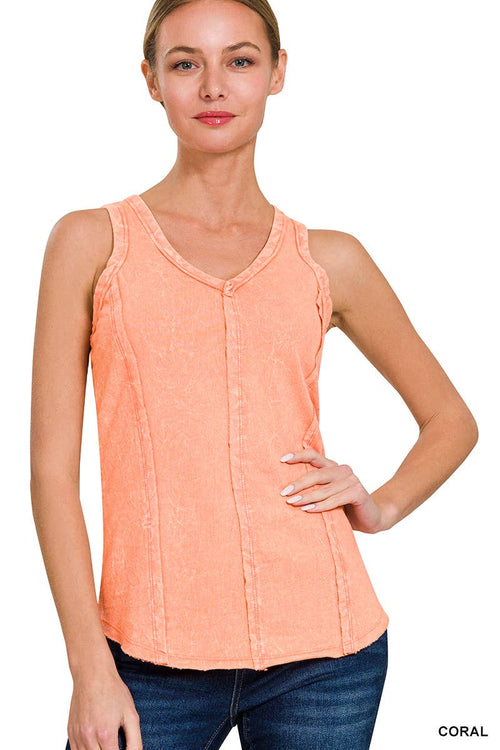 42POPS - `.FRENCH TERRY CRINKLE WASHED RAW EDGE V-NECK SLEEVEL