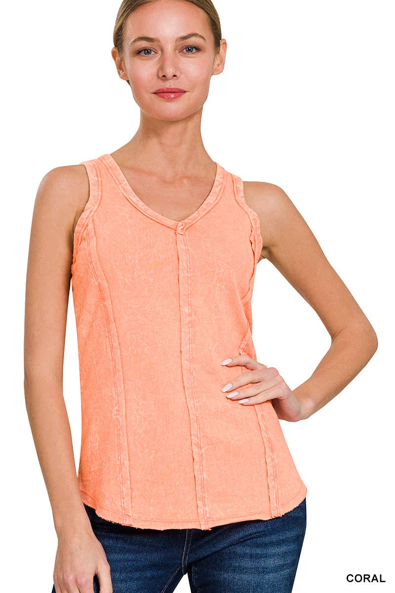 42POPS - `.FRENCH TERRY CRINKLE WASHED RAW EDGE V-NECK SLEEVEL