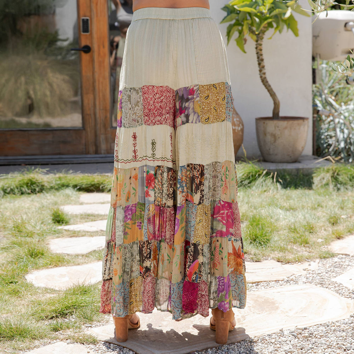 Young Threads - Assorted Fabric Tiered Every Day Pants with Patchwork