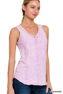 42POPS - `.FRENCH TERRY CRINKLE WASHED RAW EDGE V-NECK SLEEVEL