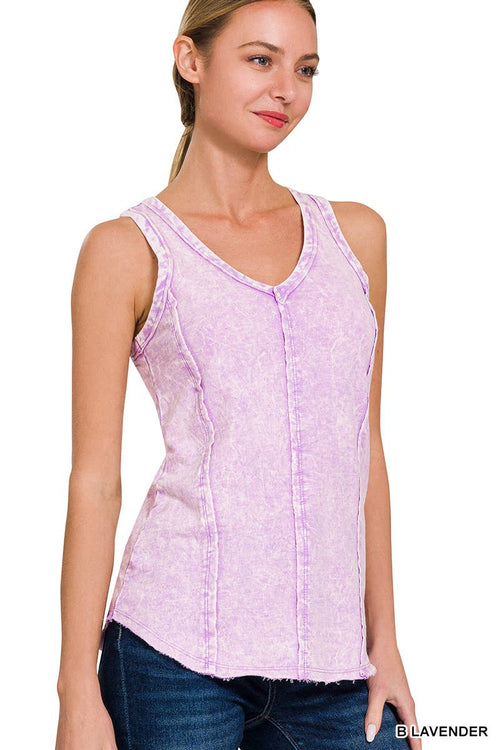 42POPS - `.FRENCH TERRY CRINKLE WASHED RAW EDGE V-NECK SLEEVEL