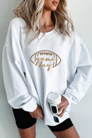 White Football Graphic Game Day Embroidered Corded Sweatshirt