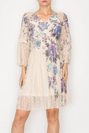 Origami Apparel ~ Lace and Crochet inspired - Dreamy Lined Short Lace Dress With Bell Sleeves - 4810BG EMBO FL