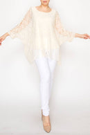 Origami Apparel ~ Lace and Crochet inspired - Subtly Glam Lace Overlay Top With Lining & Sparkles - 4853BEIGE